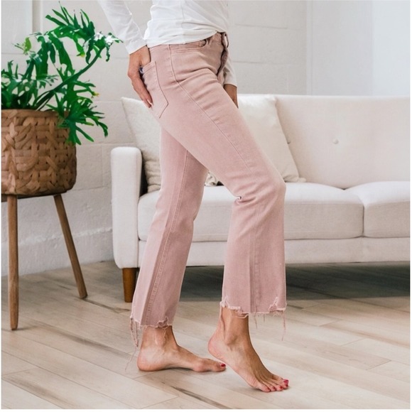 VERVET BY FLYING‎ MONKEY Bella High Rise Flare Jeans Size 31 Raw Hem Mauve Pink - Picture 3 of 12